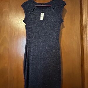 Express Navy Sparkle Cap Sleeve Midi Dress